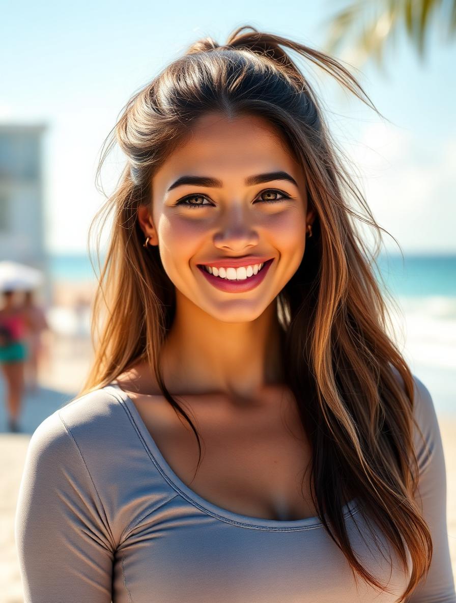 Musebox AI companion Maya, sporty girl with amber eyes in bright sunlit portrait